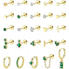 25PCS Gold Flat Back Earrings Hypoallergenic - 20G Cartilage Earring Conch Piercing Jewelry Dainty Surgical Stainless Steel Earrings for Women 14K Gold Flatback Stud Earrings Sets for Multiple Piercing (𝐒𝐢𝐧𝐠𝐥𝐞 𝐄𝐚𝐫𝐫𝐢𝐧𝐠𝐬 𝐍𝐨𝐭 𝐀 𝐏𝐚𝐢𝐫)