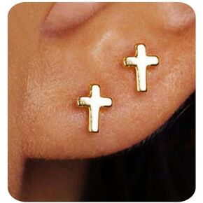 Gold Earrings for Women 14K Gold Cross Stud Earring Dainty Minimalist Simple Small Earrings Jewelry Gift for Her