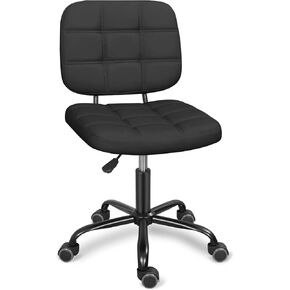 Armless Home Office Desk Chair with Wheels, Modern Ergonomic Drafting Rolling Chair with 360° Swivel Wheels,Height Adjustable Computer Task Chairs for Small Space, Black