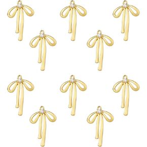 10pcs Gold Plated Brass Bowknot Charms for Jewelry Making, Bowknot Dangle Earrings Charms Pendant Connector DIY Bracelet Metal Bow Beads for Earrings Necklaces (Gold)