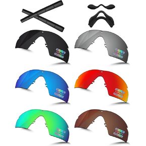 Bowyer 6 Pieces POLARIZED Replacement Lenses & Rubber Kits for Oakley Si M Frame 2.0 OO9047 Sunglasses - Black + Titanium Mirror + Surf Blue Mirror + Fire Red Mirror + Jade Green Mirror + Brown