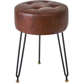 IBUYKE Houndstooth Round Footrest Stool Ottoman, Makeup Vanity Stool Side Table, Dressing Table Seat, Pouf Couch Stool, Golden Steel Legs LG-30Q