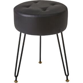 IBUYKE Houndstooth Round Footrest Stool Ottoman, Makeup Vanity Stool Side Table, Dressing Table Seat, Pouf Couch Stool, Golden Steel Legs LG-30Q