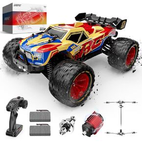 DEERC 1/14 Brushless Fast RC Cars for Adults Boys,Max 50KM/H High Speed Remote Control Car,4X4 All Terrains RC Monster Truck,Waterproof Off-Road Hobby Electric Vehicle Car Gift,2 Li-ion Batteries
