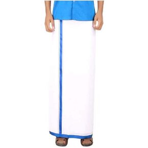 Cotton Double Layer White Dhoti 3.6 Meters Length Lungi Sarong With Colored Border Dhoties