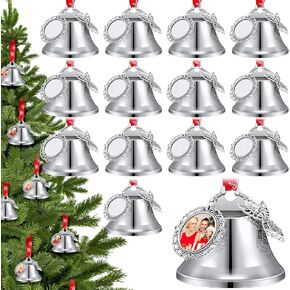 Syhood 16 Pcs Sublimation Blank Pendants Christmas Bell Memorial Christmas Ornaments Christmas Tree Decorations for Holiday Christmas Tree Hanging with Silk Ribbon(Bright Red,Angel)
