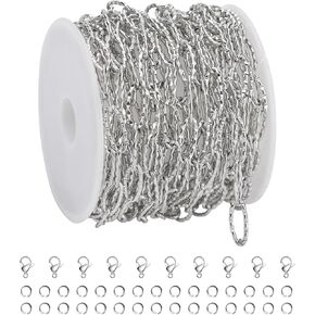 SMYHTGLIF 32.8 Feet Stainless Steel Chain for Jewelry Making Silver Curb Cuban Chain Bulk Jewelry Making Chains DIY Craft Chain Roll