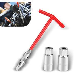 3 PCS Spark Plug Socket Wrench, T-Handle 16mm 5/8" & 21mm 13/16" Removal Tool Kits, Metal Socket Swivel Remover Installer Set, Universal for Truck SUVs Sedan (Multicolor)