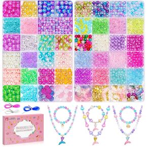 DUDUCOFU 1545 Pcs Mermaid Bracelet Making Kit for Girls Charms Beads for Jewelry Making, Friendship Bracelet Kit with Colorful Bells Ocean Pearl Beads for Bracelet Necklace Making Kids DIY Craft