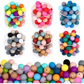 Draupnir 300Pcs Silicone Beads, 30 Colors 15mm Silicone Beads Bulk for Keychain Making Kit Silicone Round Rubber Focal Beads for Keychain, DIY Crafts Making