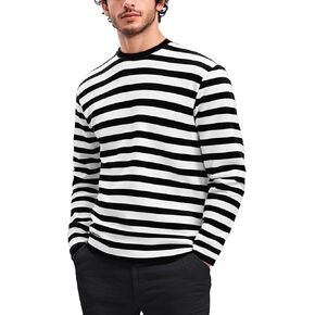 Men's Striped Shirts Long Sleeve, T-Shirt Crewneck Cotton Blend Stripes Top Casual Tee