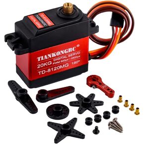 TD-8120MG 20KG Digital Servo High Torque Metal Gear Waterproof 4.8-7.2V with 25T Arm for 1/10 1/8 RC Car Robot Arm (180 Degree Controllable Angle)