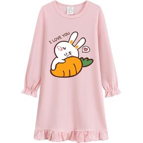 DDSOL Toddler Little Girl Nightgown Kid Long Sleeve Sleepwear Fall Nightie Sleepshirt Nightdress Pajamas Clothes 4-10 Year