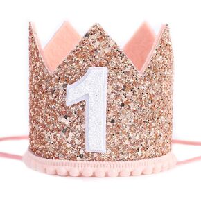Glitter Birthday Crown - Photo Booth Props, Party Hat for Baby's 1st Birthday (Pink and Gold)