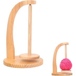 Yarn Holder for Knitting and Crocheting, Wooden Yarn Spinner with Magnetic Metal Twirling Mechanism and Anti-Slip Pads, Yarn Spindle Dispenser, Gift for Knitting Crochet Lovers(Natural Wood)