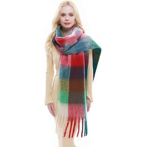 RIIQIICHY Plaid Scarf for Women Chunky Scarves Winter Warm Thick Oversized Blanket Scarf