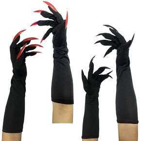 2 Pairs Halloween Gloves Long Fingernails Gloves Halloween Witch Gloves Devil Ghost Gloves Halloween Performance Props Cosplay Costume Accessories Halloween Party Dress Supplies