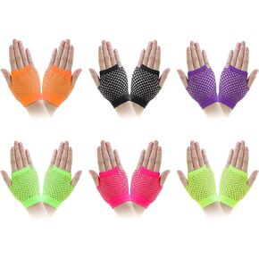 6 Pairs 80s 90s Fingerless Fishnet Mesh Gloves for Women Girls Halloween Party Costume