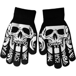 Full finger Men and Women Adults Halloween Skeleton Skull Stretch Knitted Winter Warm Mittens Cosplay Costume Gloves
