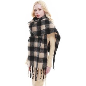 RIIQIICHY Plaid Scarf for Women Chunky Scarves Winter Warm Thick Oversized Blanket Scarf