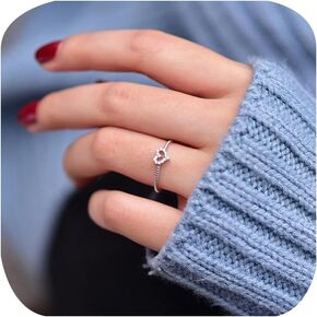Thin Simple Minimalist Heart Rings for Women Cubic Zirconia CZ Pave Hollow Wedding Engagement 925 Sterling Silver Diamond Statement Eternity Bridal Cute Love Bands Halo Stackable Rings 7#