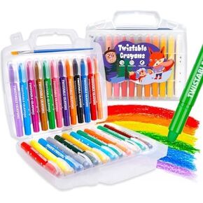 Jumbo Crayons, 24 Colors Twistable Crayons for Kids, Non Toxic Washable Crayons, Smooth Toddler Crayons, Easy Grip Silky Crayons, Good for Kids and Babies