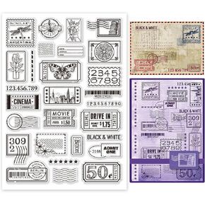 INFUNLY Vintage Tickets Clear Stamps for Card Making DIY Postmarks Postage Silicone Clear Stamps Postcards Clear Rubber Stamps for Cards Making Scrapbooking Photo Journal Album Decor 11.7x8.3Inch