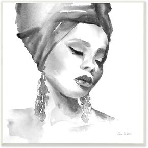 Stupell Industries Woman with Headwrap Soft Watercolor Portrait Painting, Designed by Aimee Del Valle Wall Plaque, 12 x 12, White