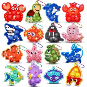 Party Favors for Kids 16PCS Sea Animal Mini Pop Keychain Under The Sea Party Favors Goodie Bag Stuffers Carnival Birthday Gifts Classroom Small Prizes for Kids