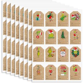 Christmas Gift Labels Stickers, Self Adhesive Christmas Gift Stickers Gift Wrap Name Tags for Christmas Gift Decorations, 16 Style, 128 Total (AAA)