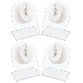 4 Pcs Silicone Ear Model Soft Fake Ear White Ear Display for Earrings Ear Studs Jewelry Display with Acrylic Stand Rubber Ear Simulation for Piercings Practice Tools Music Recording