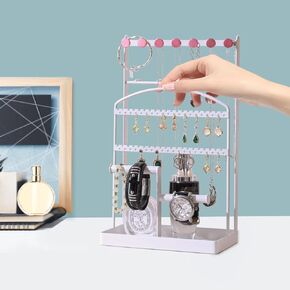 Jewelry Holder Stand Display, 6 Tier Jewelry Holder Organizer for Necklaces, Earrings, Rings, Bracelets, metal Jewelry Tower Organizer Rack Storage Tree White