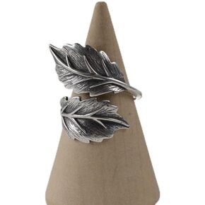 925 Sterling Silver Retro Domineering Vintage Craftsmanship Leaf Index Finger Ring Simple and Atmospheric Opening Adjustable Leaf Ring Jewelry-Making-Patterns