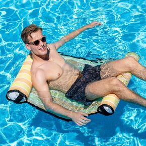 Water Hammock - Inflatable Swimming Pool & Beach Lounger, Lounge Chair Raft, Drifter, Saddle Float, Floating Bed & Floaties for Water, Summer Fun, Rest & Vacation - Orange Zest