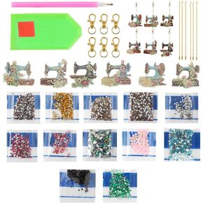 Ximimark 6pcs DIY Diamond Painting Keychain Sewing Machine Shaped Diamond Art Mosaic Keyring Backpack Pendant Decoration Crafts Handmade Gifts