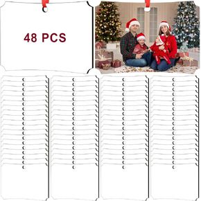 Zeyune 48 Pcs Christmas Sublimation Ornament Blanks 3.5"x2.48" Rectangle Double Sided Blanks Christmas Hanging Ornament Blank Personalized Sublimation Blank with Rope DIY for Christmas Tree Decoration in Kuwait