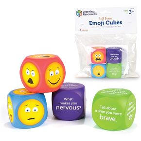 Learning Resources Soft Foam Emoji Cubes, Set of 4, Ages 3+, Conversation Cubes for Kids, Social Emotional Learning,