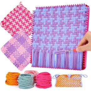10" Potholder Weaving Loom Craft Kit Toys for Kids, Adults, Beginners, Birthday & Christmas Gifts for Girls Age 6 7 8-12 Year Old - Knitting & Crochet Kit, Random Color Loops to Make 2 Pot Holders