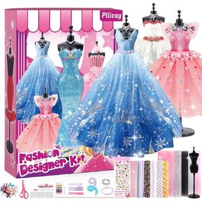 مجموعة مصمم الأزياء من Pllieay للفتيات مجموعة الخياطة مجموعة الفنون والحرف اليدوية الإبداعية مع مجموعة ملابس DIY مع عارضة أزياء، 6 فساتين مقطوعة مسبقًا، 11 إكسسوارات من القماش والدمى للفتيات والأطفال هدية عيد ميلاد in Kuwait