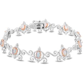 Jewelili Enchanted Disney Fine Jewelry Sterling Silver and 10K Rose Gold with 1/10 CTTW Diamond and Created Opal Cinderella Bracelet