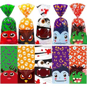 BLEWINDZ 150Pcs Halloween Cellophane Treat Bags, Small Halloween Goodie Bags Plastic Cellophane Bags for Kids Adults Halloween Party Favors