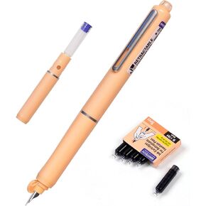 WRITECH Retractable Fountain Pen Set: Fine Nib Black Ink Pen Includes 5 Ink Cartridges No Leaking for Smooth Writing (Orange)