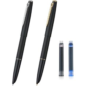 2PCS Jinhao 911 Fountain Pen Extra Fine Nib, Matte Black with Gold & Silver Trim, Lightweight and Durable, Includes Ink Cartridges & Converters, Smooth Writing Pen