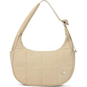 WESTBRONCO Small Puffer Crescent Shoulder Bag for Women, Nylon Quilted Shoulder Purses, Puffy Handbags with Adjustable Strap