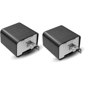 2 PCS Car Flasher Relay, DC 12V 2-pin Adjustable Frequency FM Hazard Warning Turn Signal Relay, Plug and Play Portable Back Clip Accessories, Suitable for Most Cars, Motorcycles (Black)