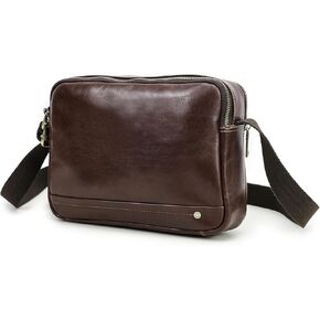 Top Grain Leather 11" Messenger Bag for Man & Woman, Multi Pockets, Fits to 8.3"/10.9" iPad for Daily/School/Business/Travel