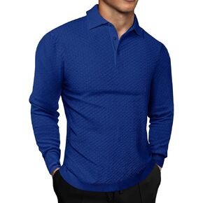 JMIERR Mens Knit Polo Shirts Casual Button Down Long Sleeve Polo Shirts Classic Lightweight Pullover Sweater