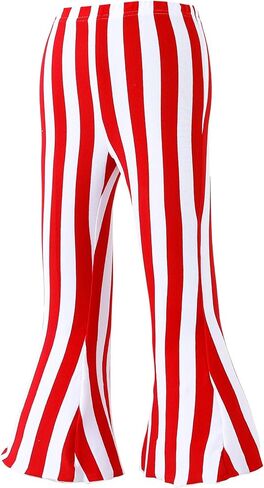 Girls' Cotton Striped Bell Bottom Leggings, Green and White in Kuwait