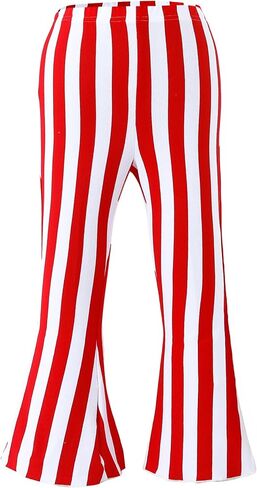 Girls' Cotton Striped Bell Bottom Leggings, Green and White in Kuwait
