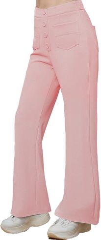 Girls Flare Pants Kids High Waisted Button Casual Yoga Bootcut Pants Bell Bottoms with Multiple Pockets in Saudi Arabia